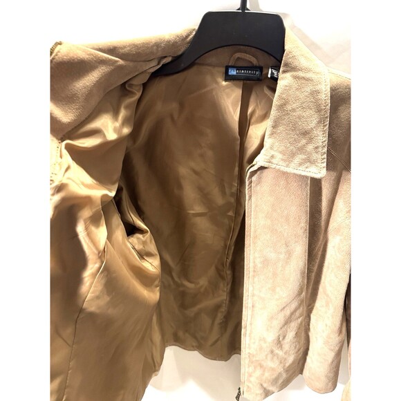 Tan Brown Suede Leather Womens 1X Zip Jacket Genuine Leather shell (Relativity) - Picture 5 of 7